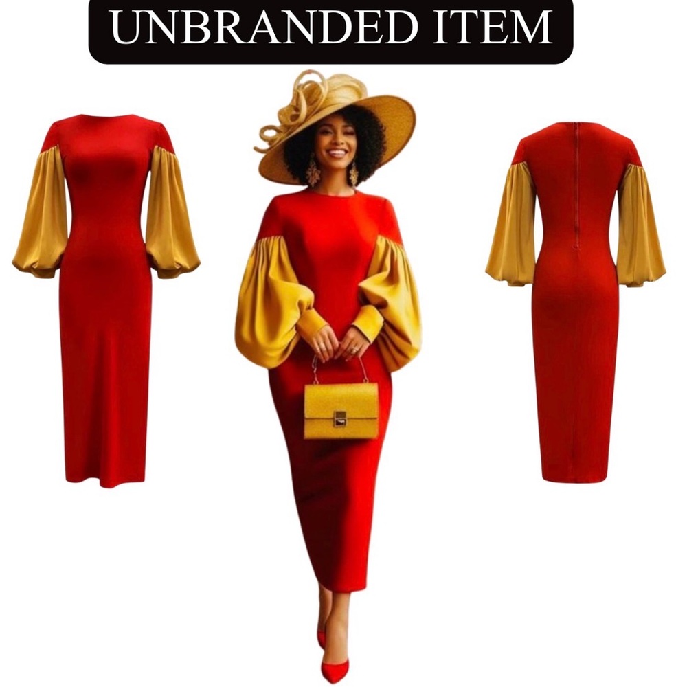 DRESS: Red & Gold Full Length Slim Fit Washable Maxi, NIP